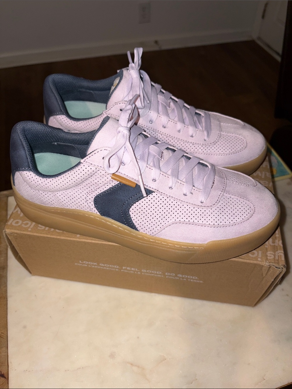 Dr. Scholl's Lavender Suede Sneakers with Navy Accent and Gum Sole